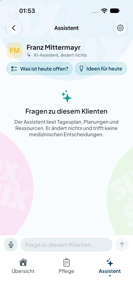 KI-Assistent mit Fragen zum Klienten