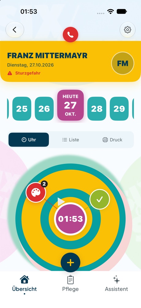 Tagesplan als Uhr mit anstehenden und erledigten Aufgaben